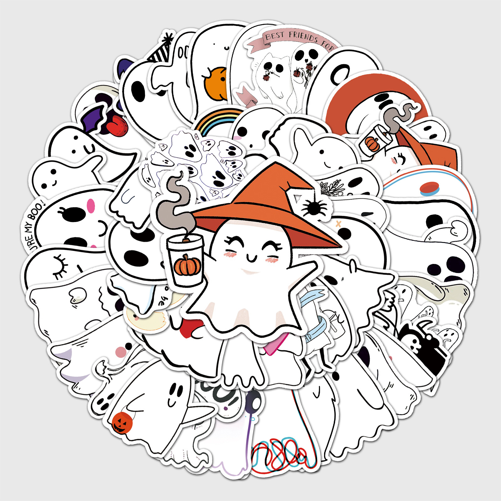 Cute Ghost Stickers, 40 PCS Vinyl Waterproof Cute Ghost Small