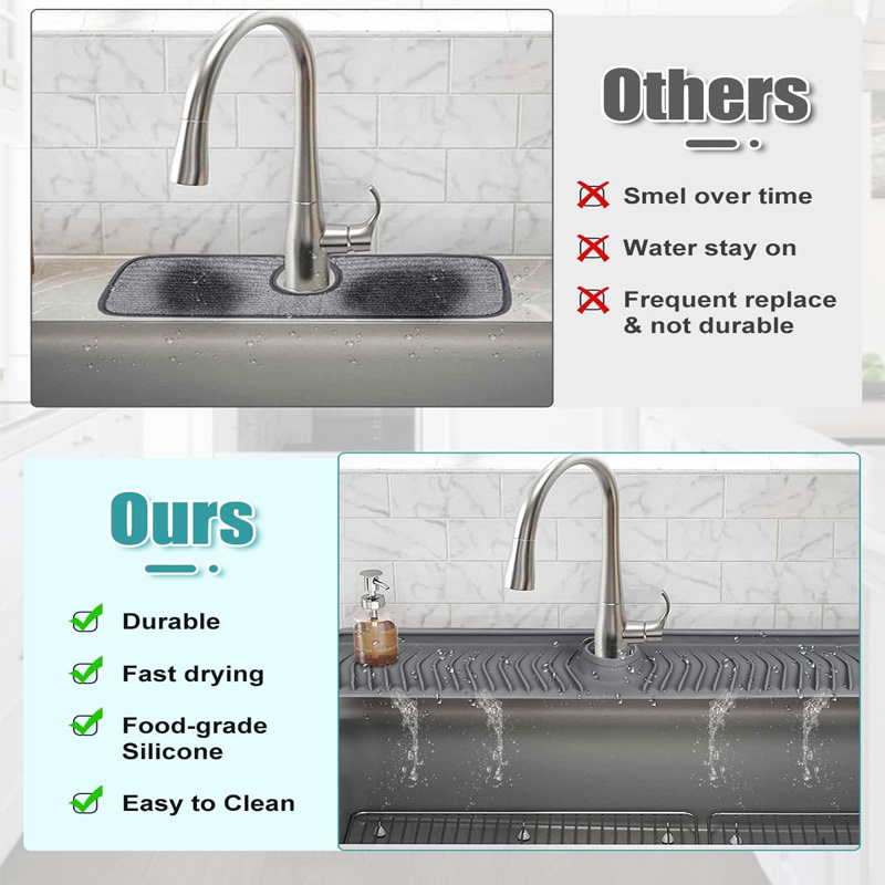 30 inch Sink Splash Guard Mat,Silicone Faucet Handle Drip Catcher Tray,  Longer Silicone Sink Mat for KitchenBathroom, Drip Protector Splash  Countertop (black)