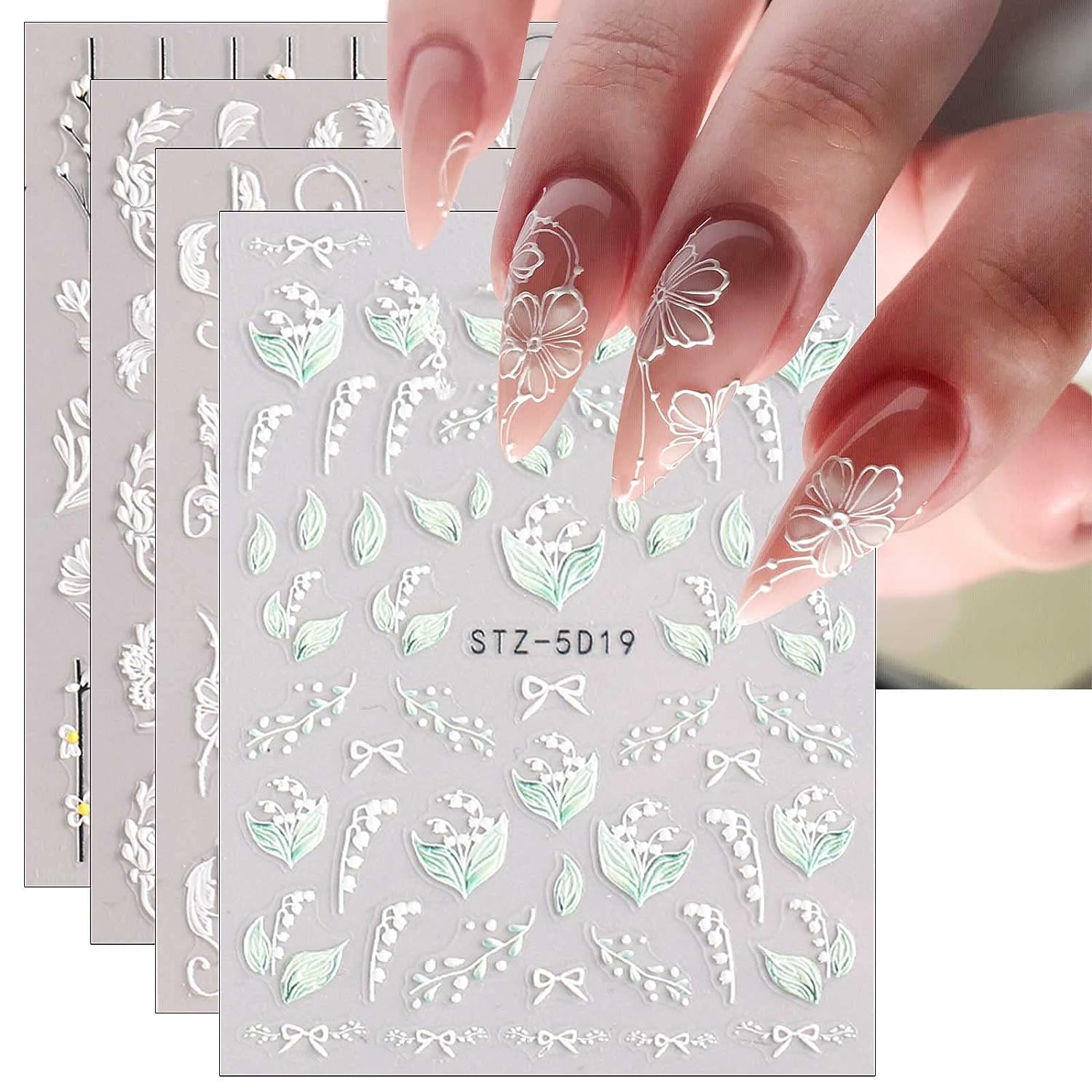 

4 Sheets 3d Embossed Spring Flower Nail Art Stickers Decals 5d Colorful Summer Floral Nail Supplies Nail Art Design Decoration Accessories