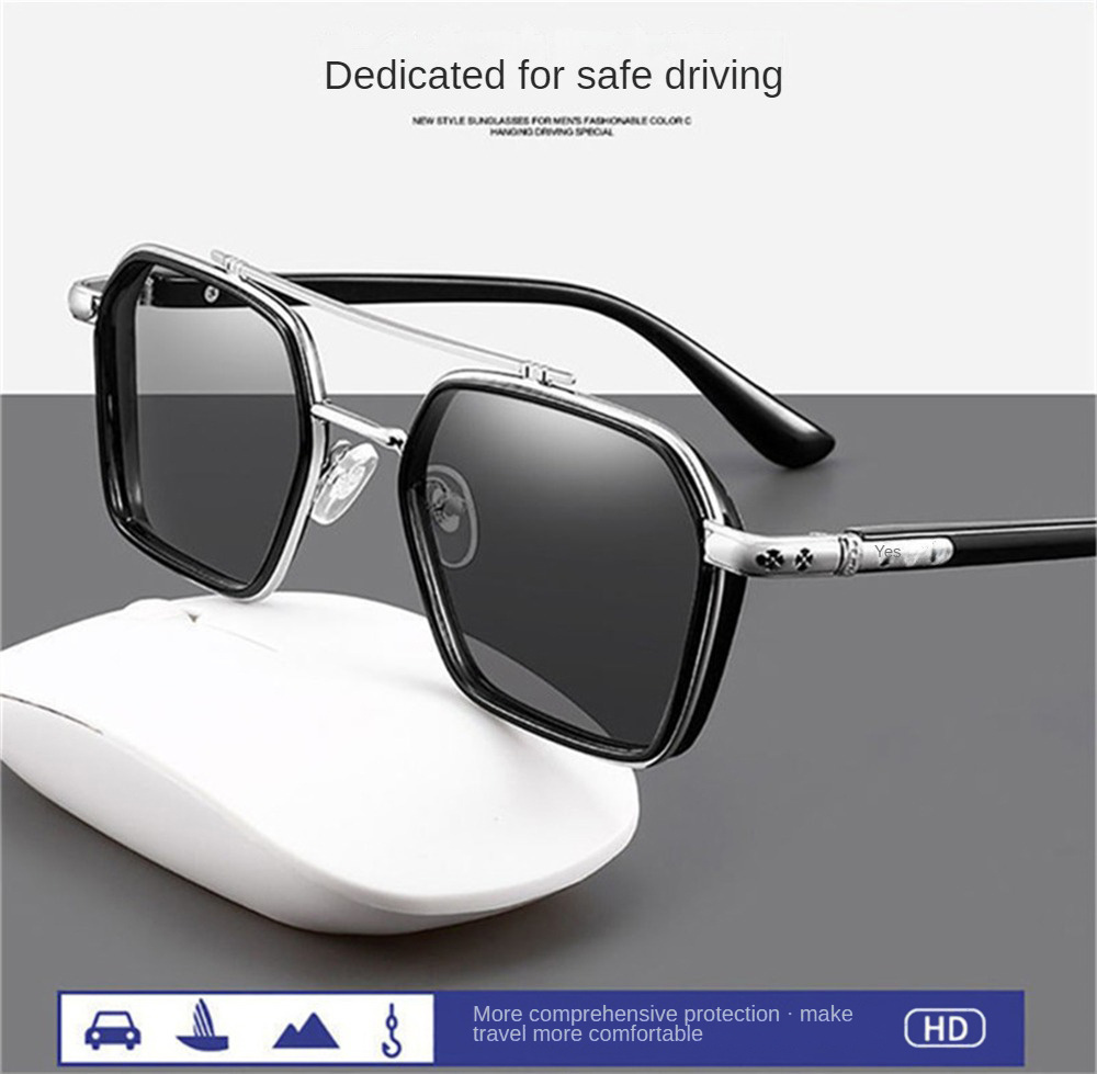 1pc Men's Oversized Gradient Color Metal Glasses, Aviator Elegant Driving Lightweight Travel Camping Accessories,Temu