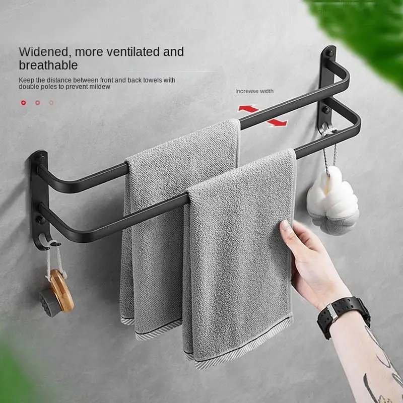 Black Space Aluminum Towel Bar Towel Rack For Bathroom Wall - Temu