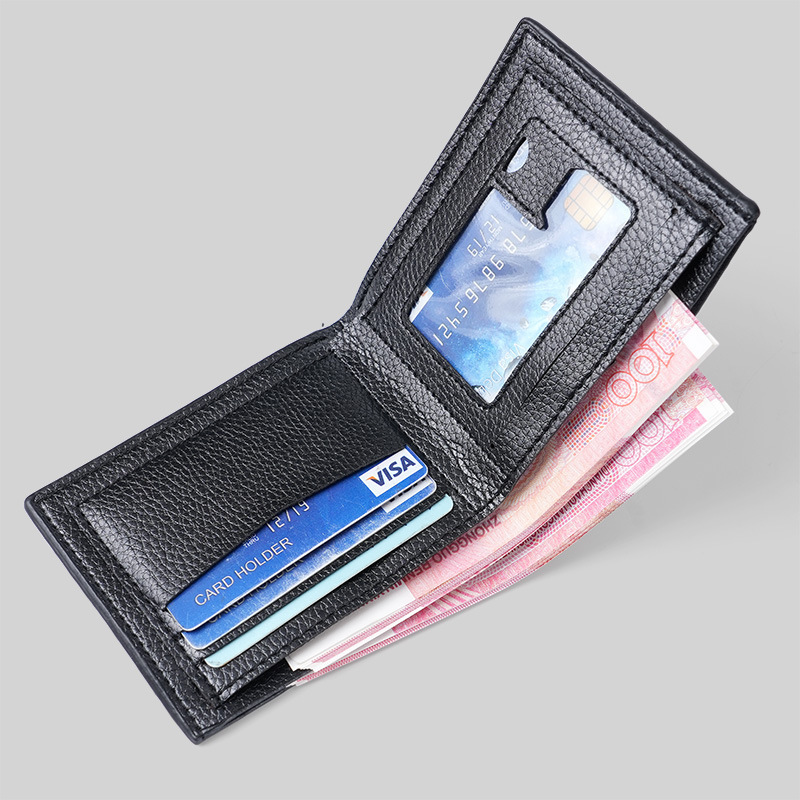 Men's Leather Short Wallet Money Clip, Multi-card Card Holder