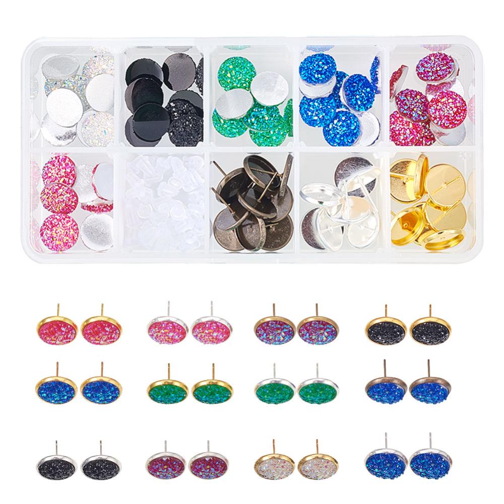 Blank Stud Earring Bezel for Jewelry Making,200Pcs Stud Earring Kit Includes 100pcs Cup Post Earrings and 100pcs Rubber Earring Back for DIY Jewelry