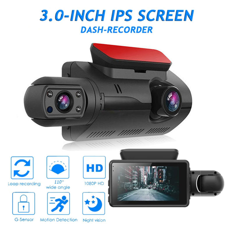 Nouvelle caméra de tableau de bord 1080P, 4 ''LCD 3 lentilles voiture DVR  enregistreur de caméra de tableau de bord + caméra de recul avec capteur G,  enregistrement en boucle, mode nuit 