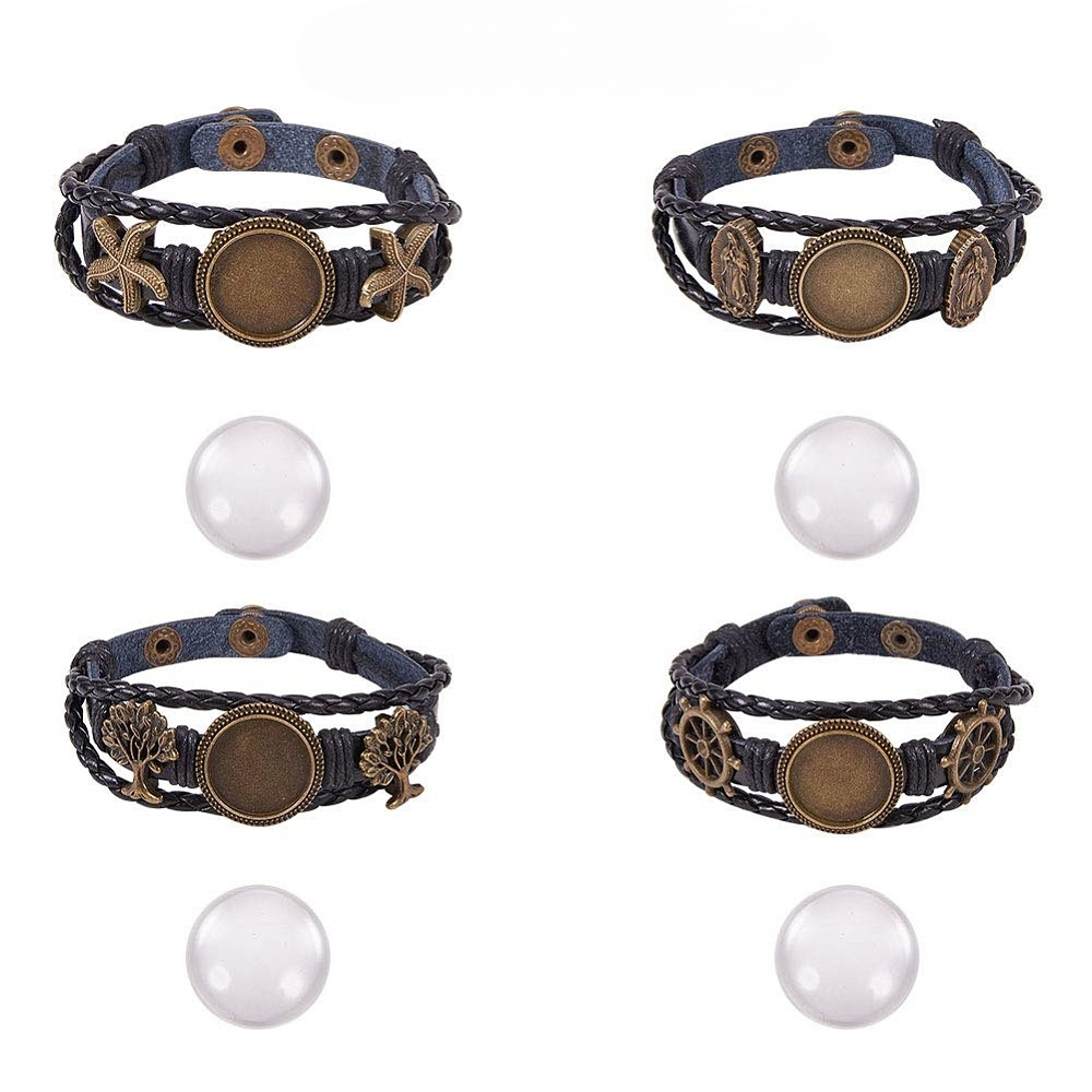 Diy Leather Bracelet Adjustable Making Kit With Blank Alloy - Temu