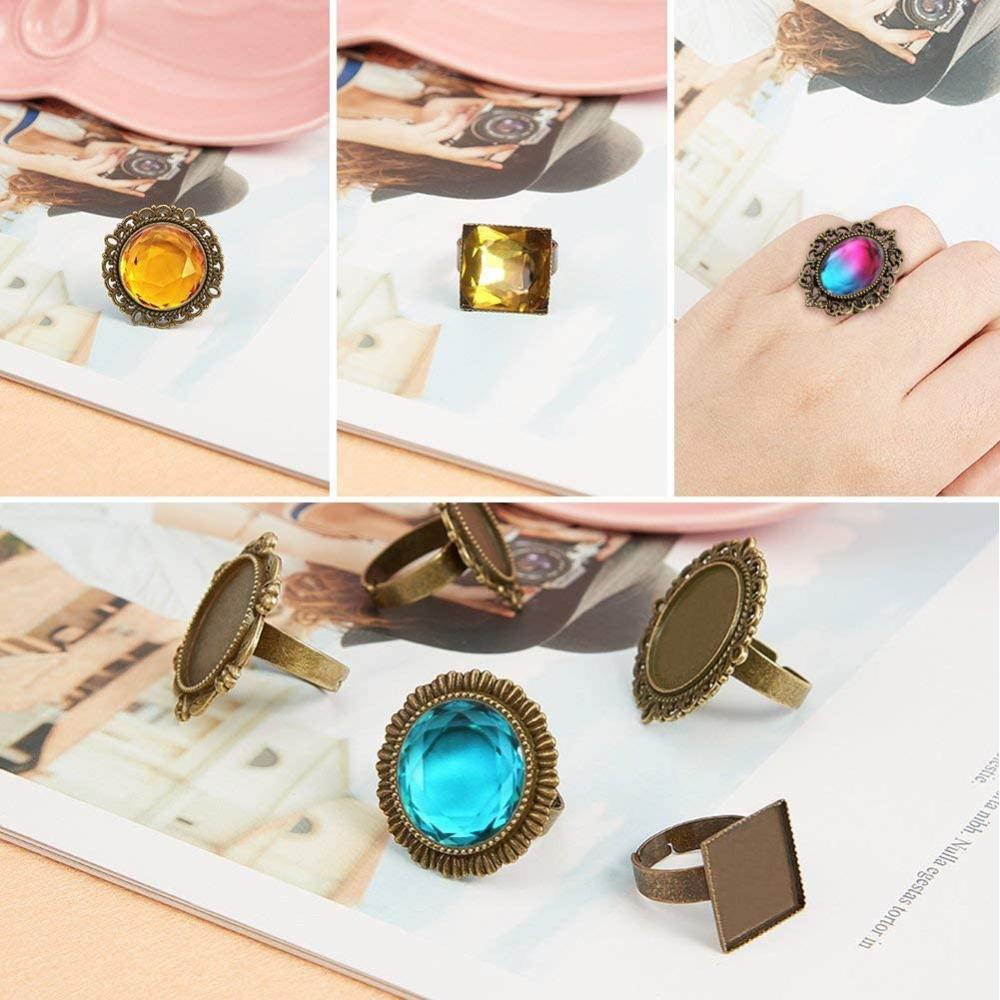 40pcs 5 Color Round Brass Adjustable Finger Ring Settings