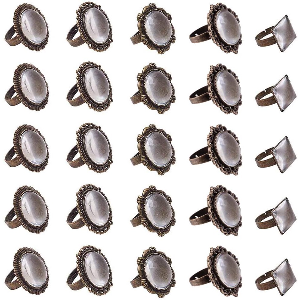 40pcs 5 Color Round Brass Adjustable Finger Ring Settings