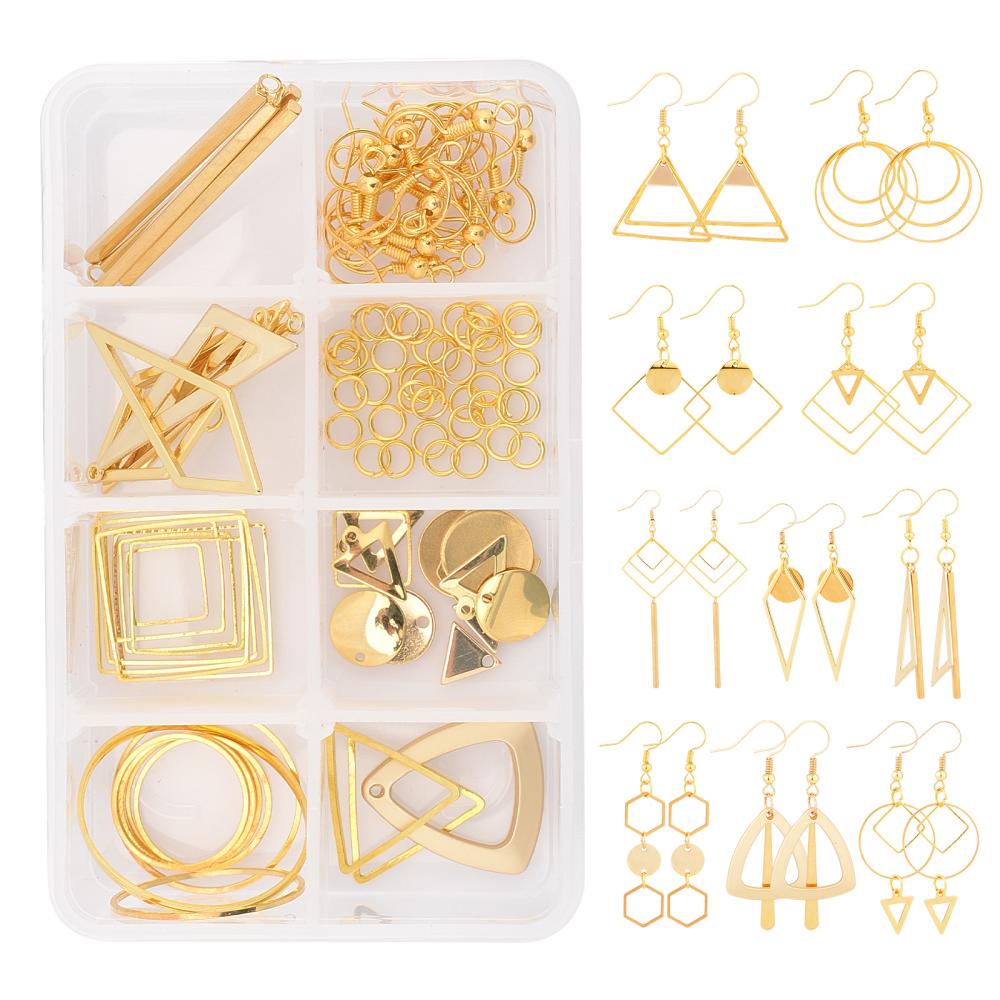 DIY Earring Making Kit, Golden, Metal Geometric Pendants, Brass