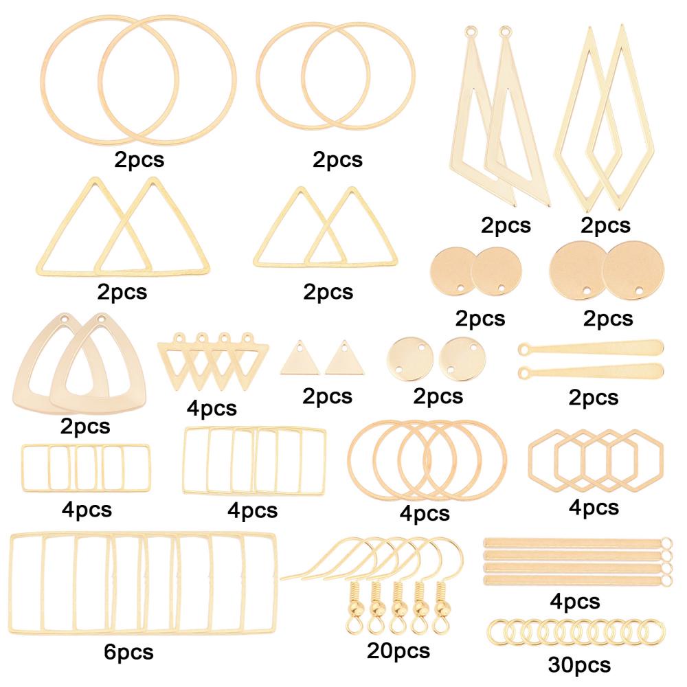 DIY Earring Making Kit, Golden, Metal Geometric Pendants, Brass