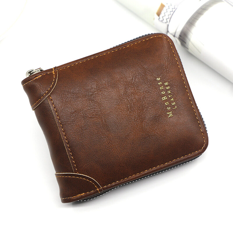 Cartera Corta Cremallera Hombre Tarjetero Cuero Pu Informal Moda