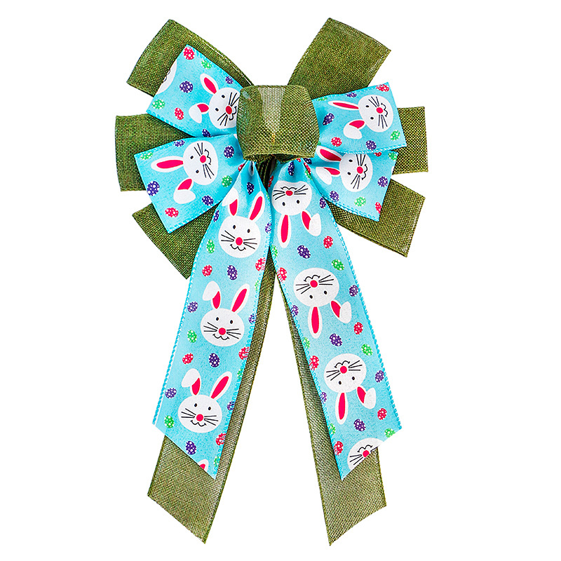 Spring Bows - Easter Bows - Wired Easter Bunnies & Eggs Natural Bow 8