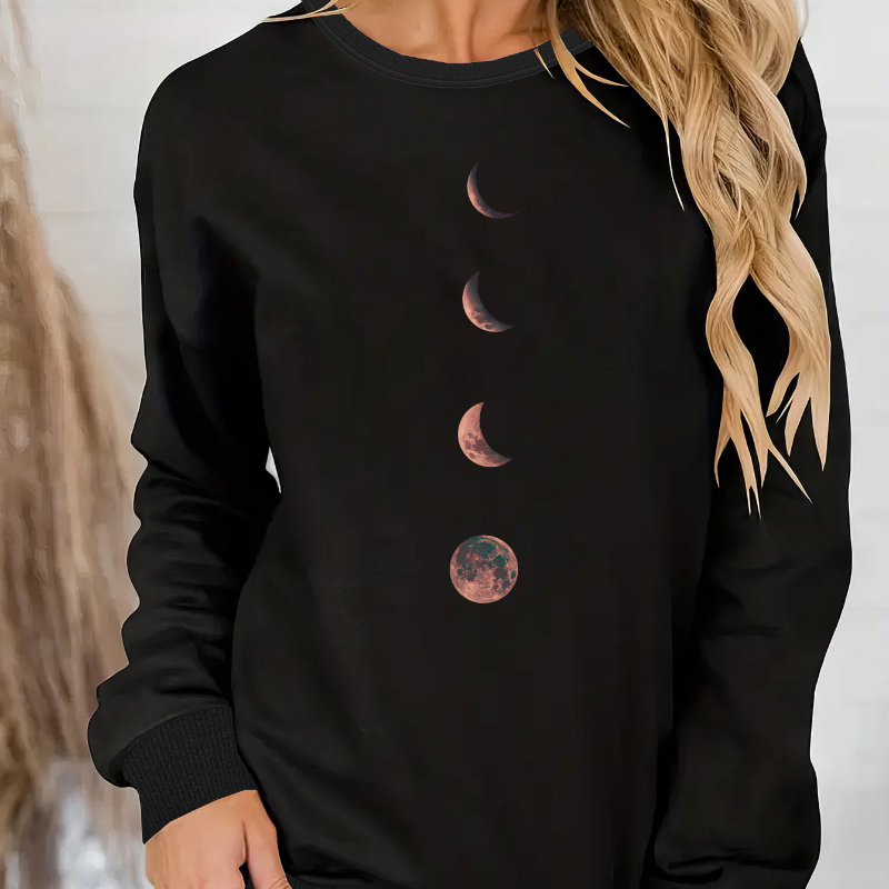 

Blood Moon Print Sweatshirt, Casual Long Sleeve Crew Neck Sweatshirt, Women's Clothing