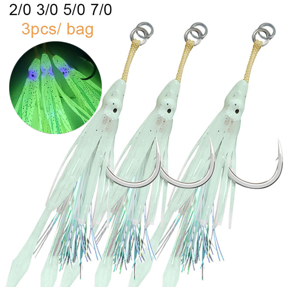  3pcs Octopus Squid Hook LED Fishing Lures Glowing