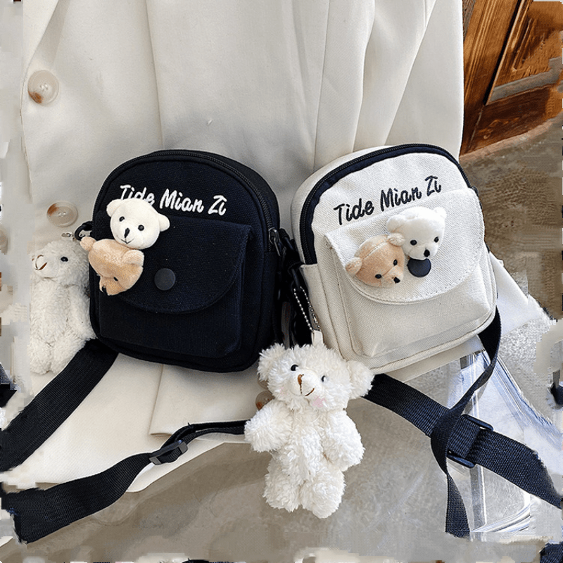 New Women's Canvas Belt Bag Cartoon Bear Cute Fashion Messenger Chest Bag  Korean Style Outdoor Ladies Small Bag