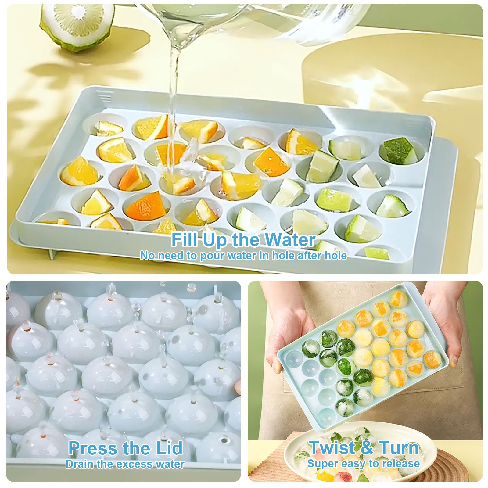 99PCS Ice Ball Maker Molds Round Easy Release Ice Cube Tray with Lid Bin  Sets