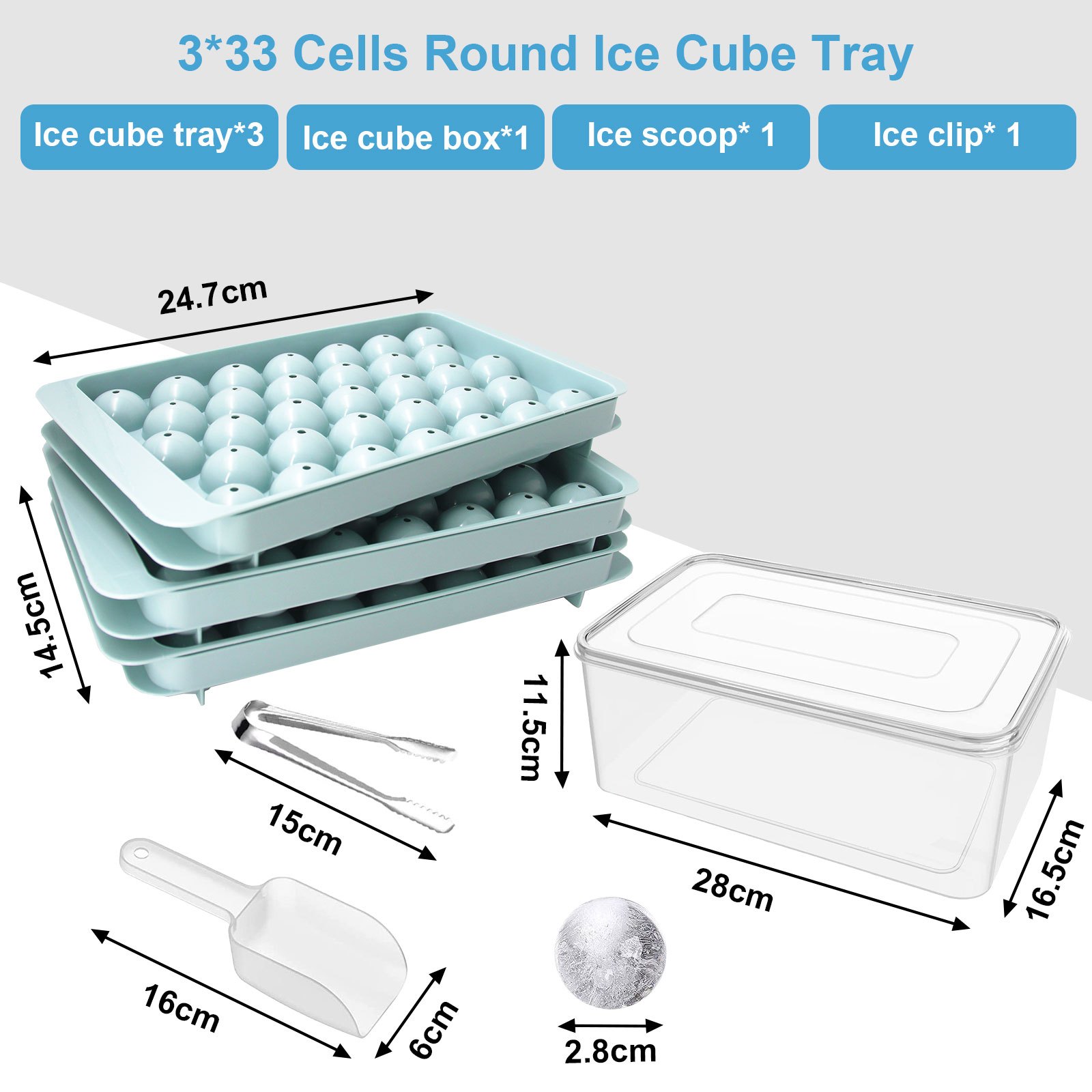 Round Ice Cube Trays, Ice Ball Maker Mold for Freezer, Circle Ice Cube Tray  Making 1.2in X 99PCS Sphere Ice Chilling Cocktail Whiskey Tea & Coffee , 3  Trays 1 ice Bucket