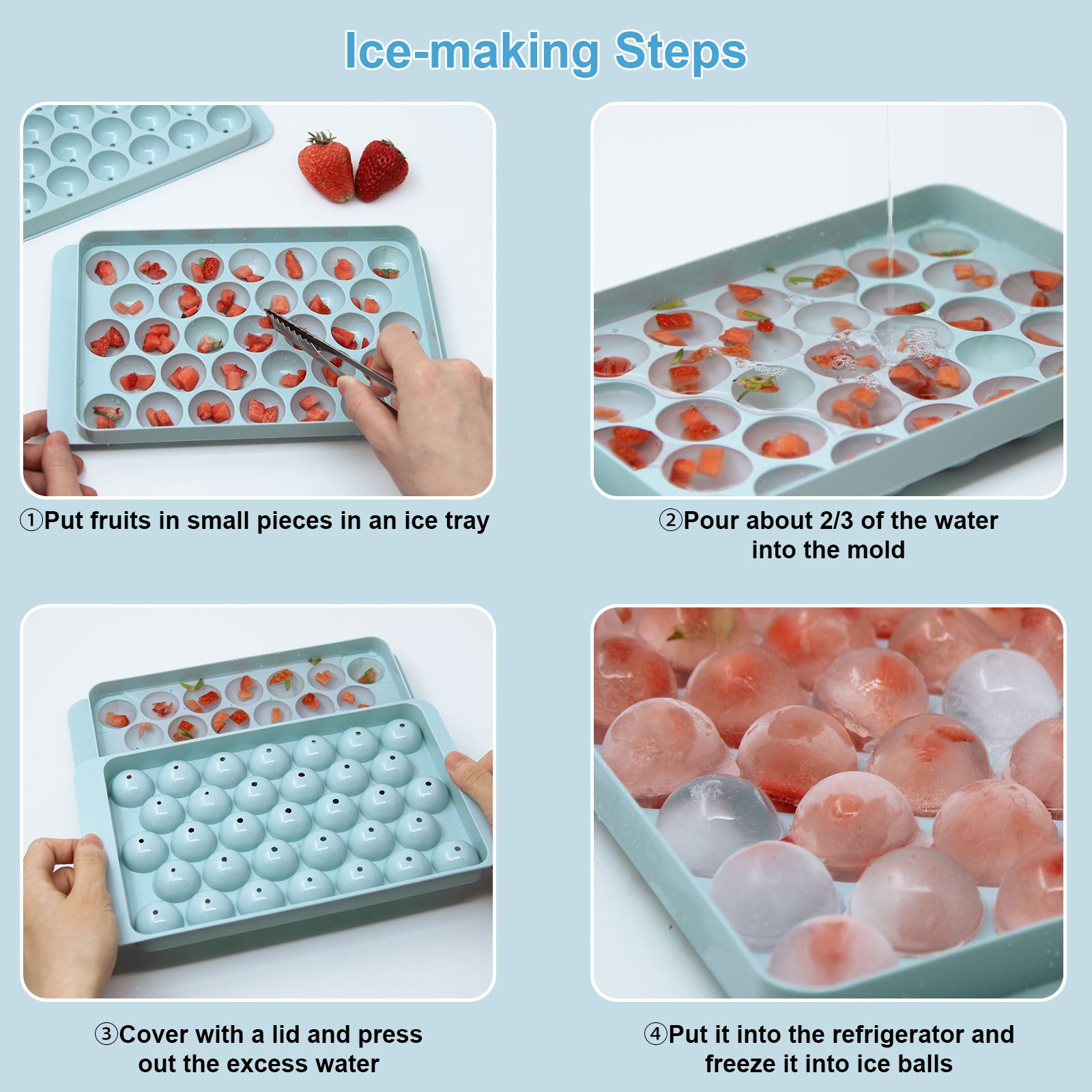 Round Ice Cube Tray Set with Lid & Bin Ice Ball Maker Mold for Freezer with  Container Mini Circle Ice Cube Tray Making 99PCS Sphere Ice Chilling 3 Trays  1 ice Bucket,1