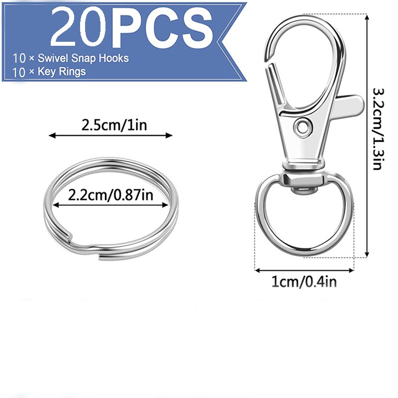 DIY Keychain Making Kit - 20PCS Metal Swivel Snap Hooks With Key Rings,  10PCS Small Lobster Claw Keychains Clasps And 10PCS Large Key Chain Ring  For K