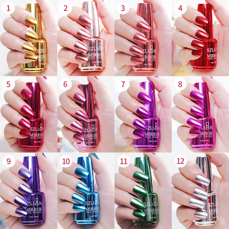 12 Colors Mirror Effect Nail Polish No Baking Quick Drying And Tearable ...