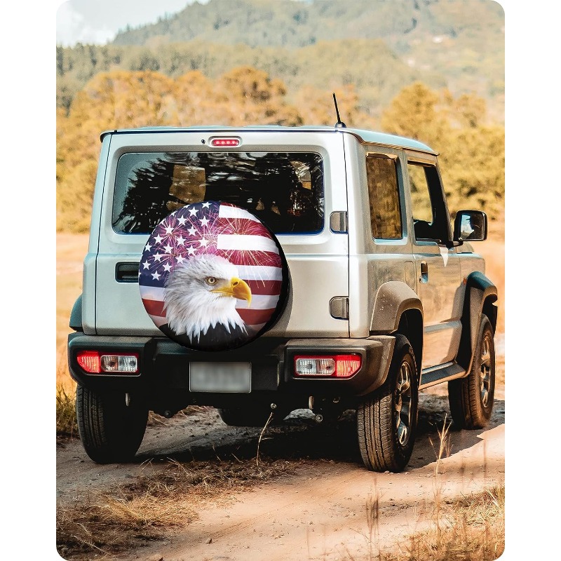 Retro American Flag Spare Tire Cover Dust-Proof Wheel Tire Cover Fit Trailer, RV, SUV and Many Vehicle 15 Inch - 3