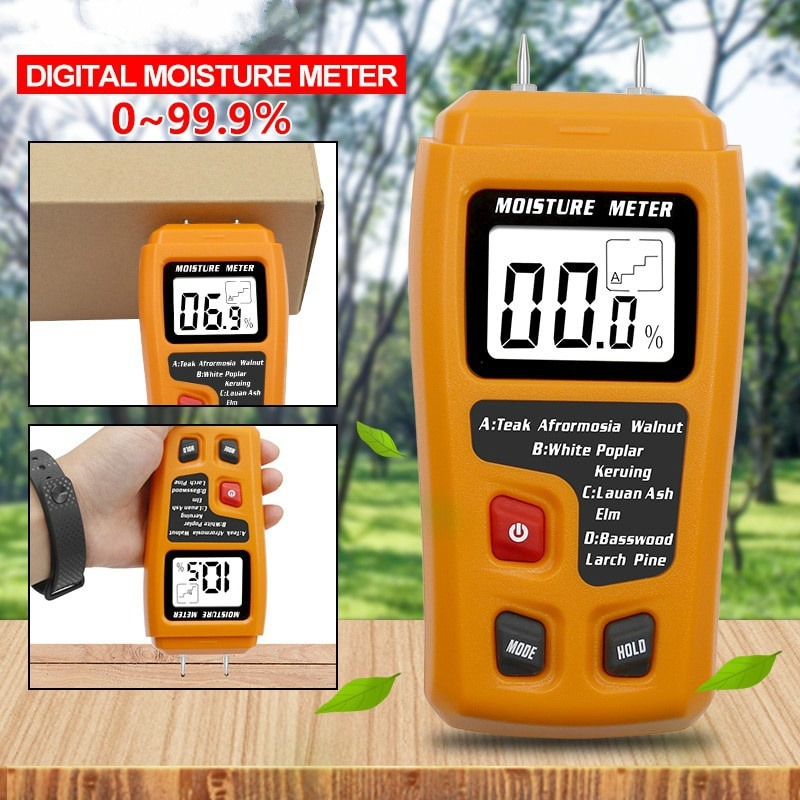 Emt01 0-99.9% Two Pins Digital Wood Moisture Meter Wood Humidity Tester  Hygrometer Timber Damp Detector Large Lcd Display - Temu