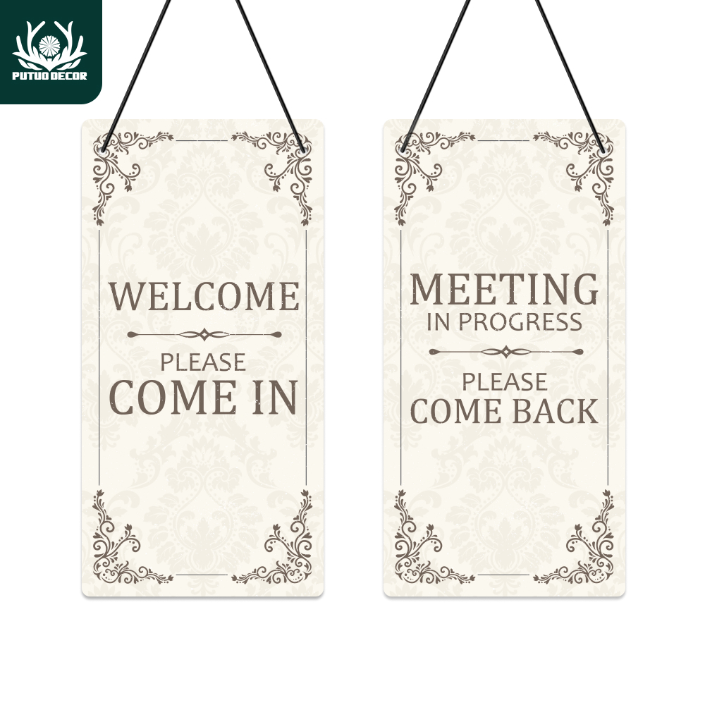 

1pc Welcome Please Come In Pvc Door Sign, Meeting In Progress Please Come Back, Reversible Double Sided Sign For Business Conference Hotel Office, 10x 5 Inches Hanging Plaque