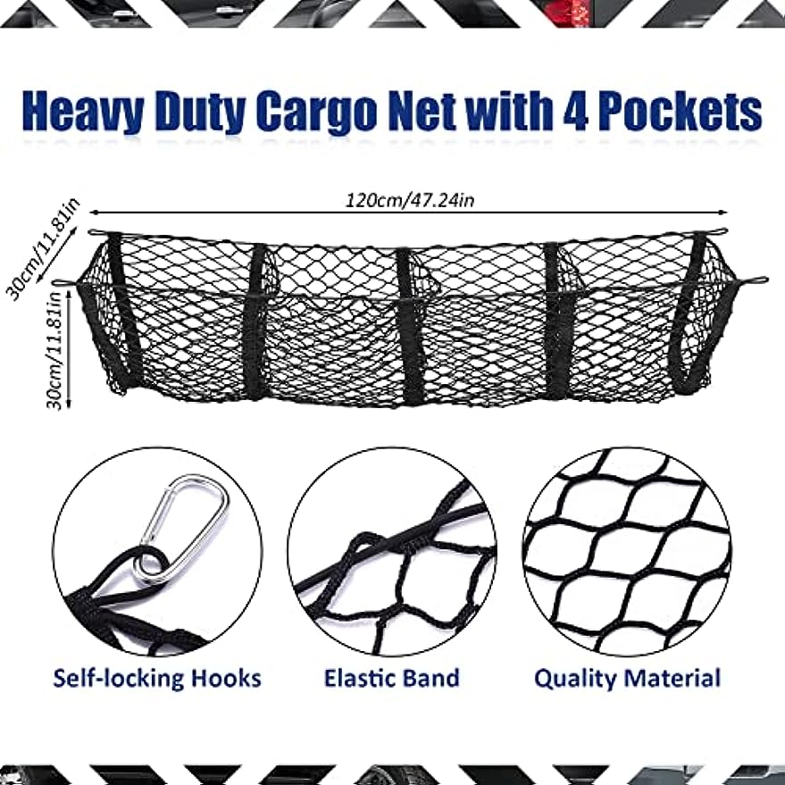 3/4 Pockets Trunk Net Organizer, With 4 Metal Hooks, Heavy Duty Cargo Net  For Suv, Car, Pickup Truck Accessories - Temu United Kingdom