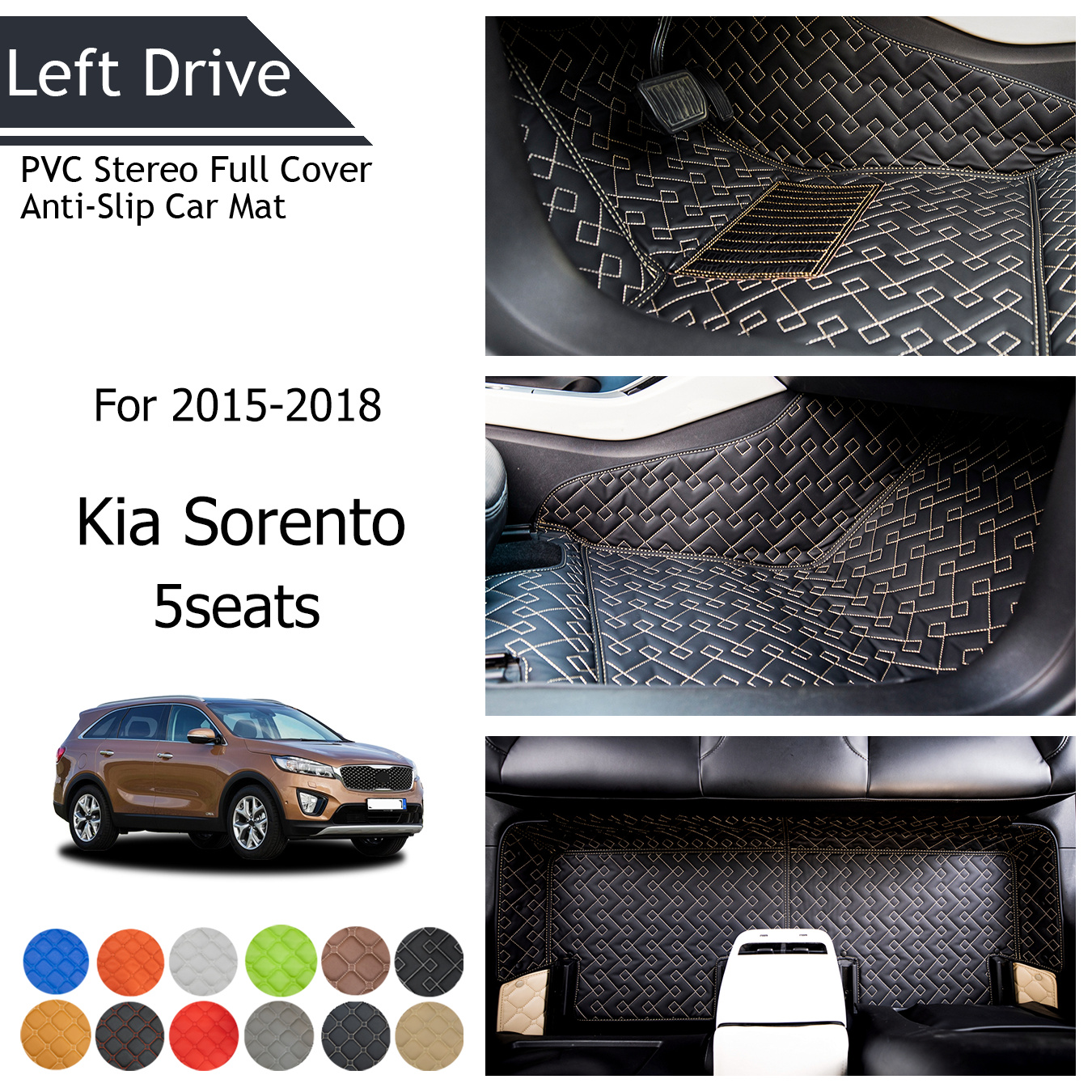 

Tegart[lhd]fits For 2015-2018 Kia Sorento (5seats) 3 Layer Pvc Stereo Full Cover Anti-slip Car Mat