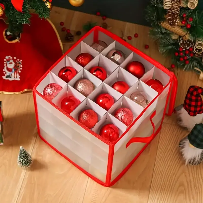 1pc Christmas Ornament Storage Box With 64 Compartments, Snowflake  Christmas Ball Storage Containers With Zippered, Bauble Ornament Organizer  Box, Vin