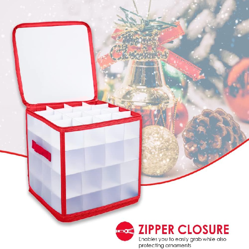 64-Compartment Christmas Ornament Storage Box, Plastic Ornament Storage  Container Zippered Closure And Handles, Perfect For Storing Snowflake  Baubles