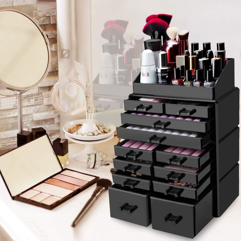 1 unidad, organizador de cosméticos grande blanco, caja de almacenamiento  de herramientas de maquillaje multifuncional