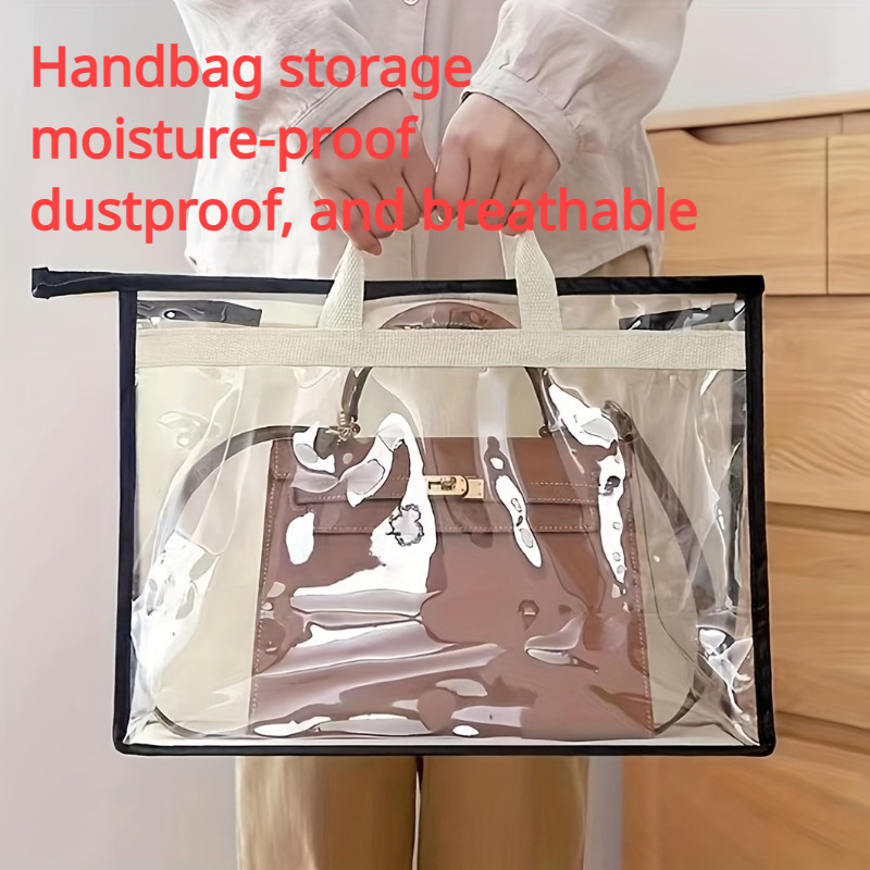 Purse Handbag Storage Organizer, Breathable Nonwoven Handbag Organizer,  Clear Moisture-proof Hanging Vinyl Pockets 