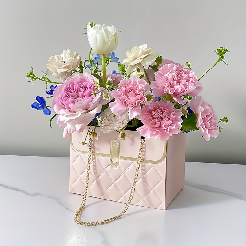 Fresh Flowers Gift Bag, Paper Tote Bags With Metal Chain, Goodie
