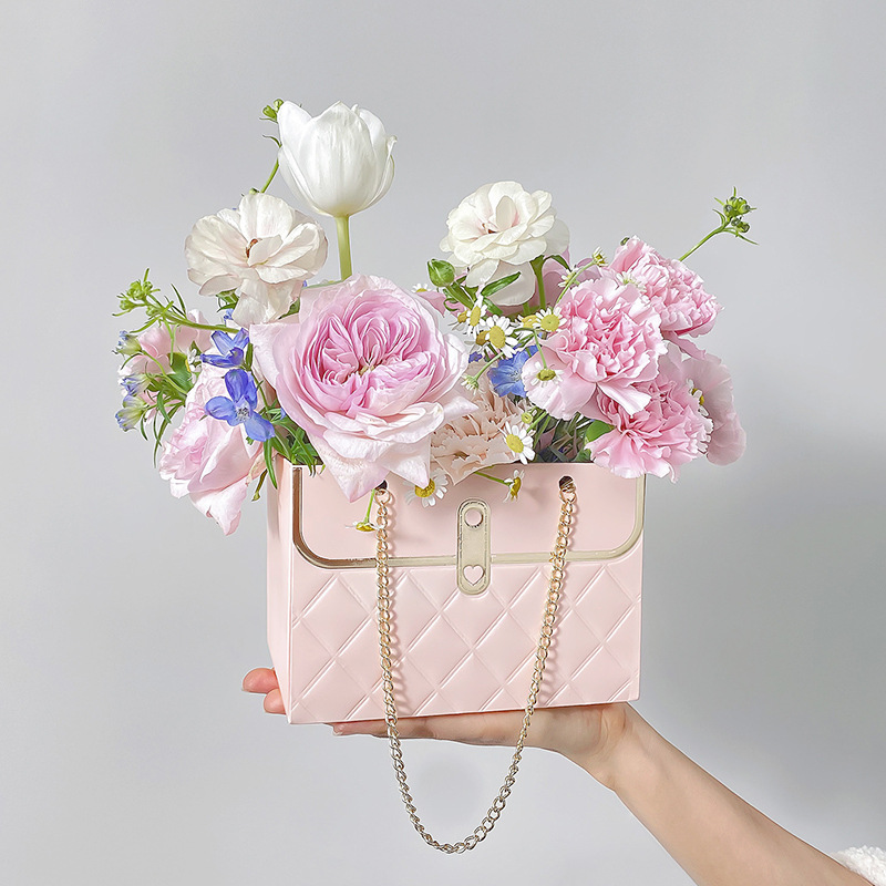 Fresh Flowers Gift Bag, Paper Tote Bags With Metal Chain, Goodie