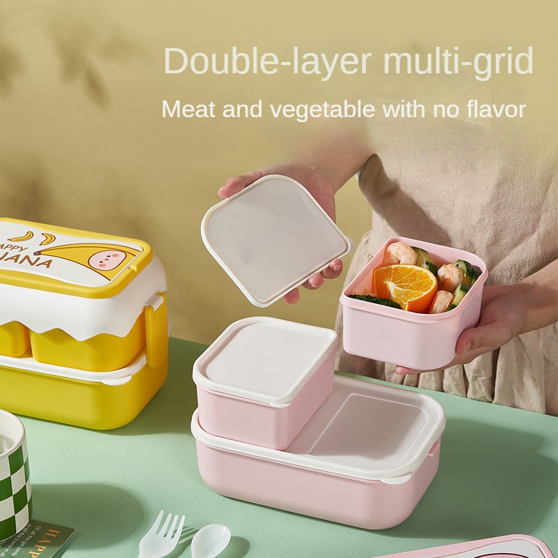 School Girl Kawaii Lunch Box Microwavable Food Storage Container 2 Layer  Divide Portable Picnic Cute Bento Box With Spoon Fork