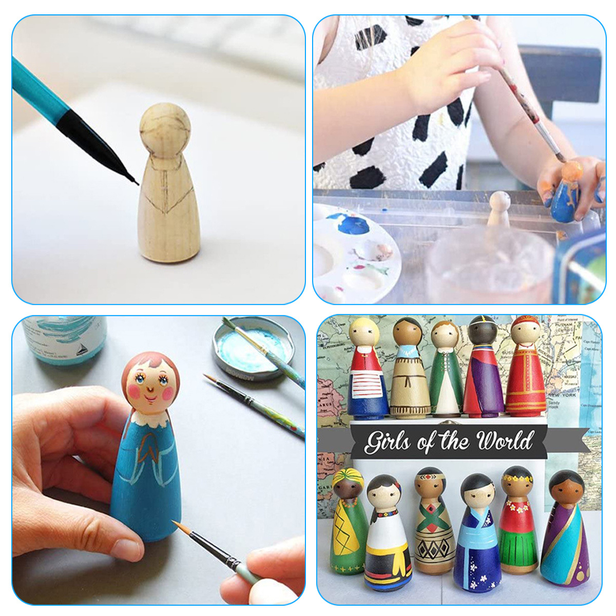 50 Pcs Wooden Peg Dolls - Unfinished Peg People Family - Natural