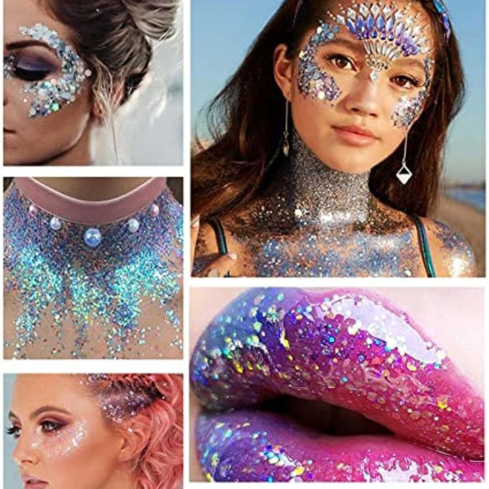 8 Jars of Cosmetic Chunky Glitter Shimmer Body Face Hair Eye Musical  Festival Carnival Dance Halloween Party Beauty Makeup Temporary Tattoos