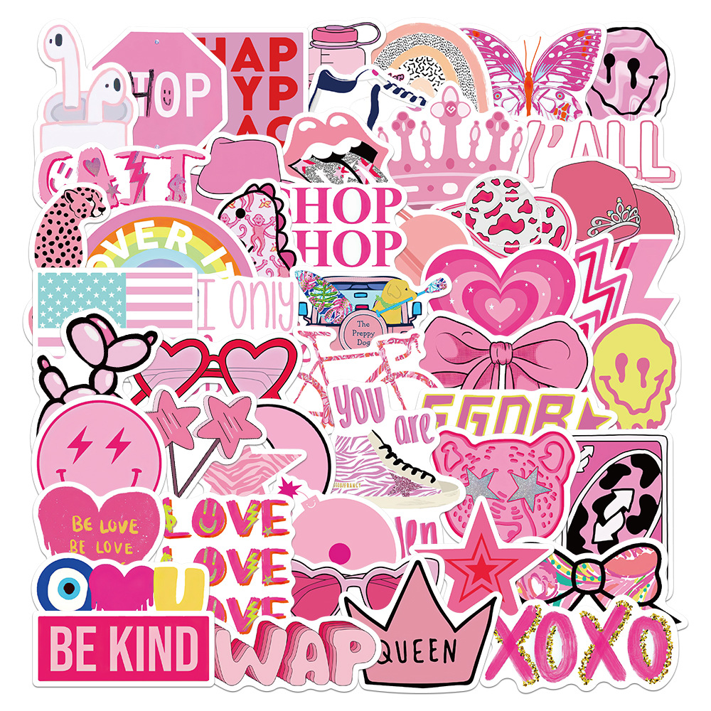Cute Stickers For Water Bottles 50pcs, Waterproof Vinyl Aesthetic Pink Vsco  Stickers