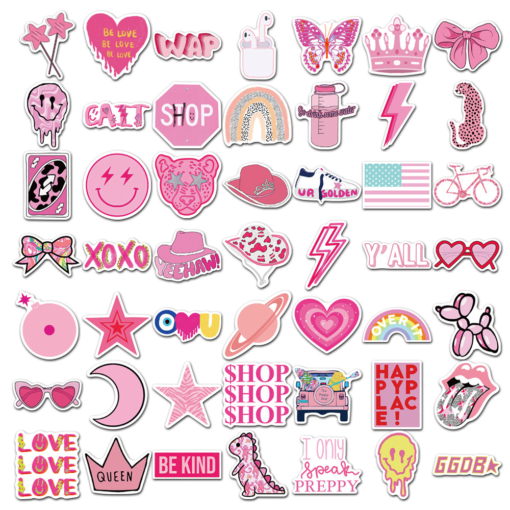 50pcs Pink Stickers Preppy Stickers Pink Party Stickers For Adult,  Waterproof Vinyl Stickers For Teen Girl For Water Bottle Laptop Phone  Skateboard Bi