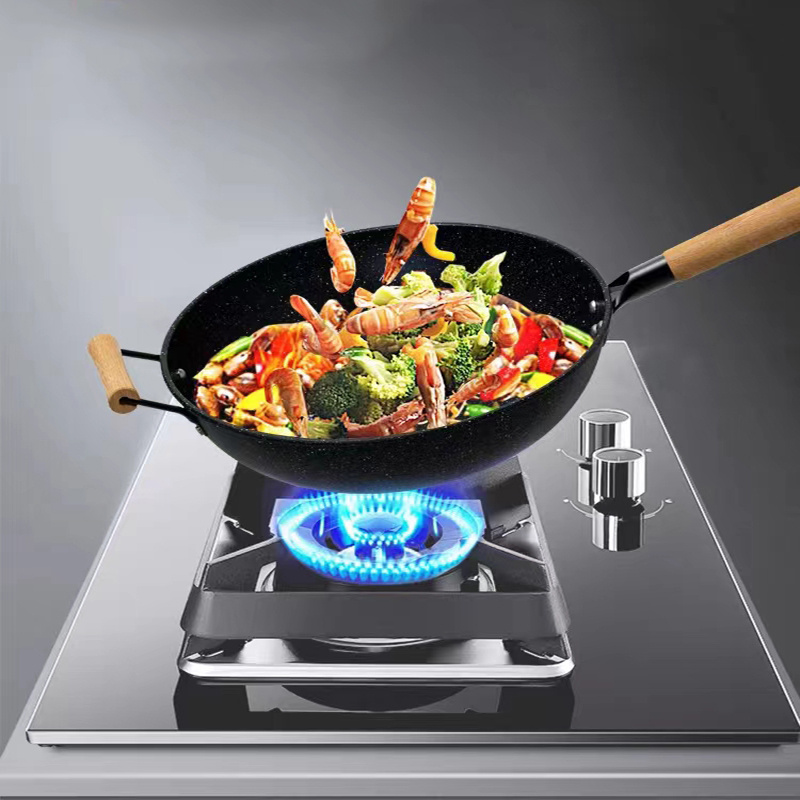 1pc Medical Stone Non-stick Frying Pan Flat Bottom Cooker for Home (Black)