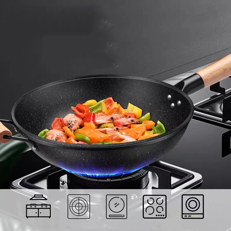 Kitchen Big Iron Pot Frying Pan Gas Stove Uncoated Non Stick Wok