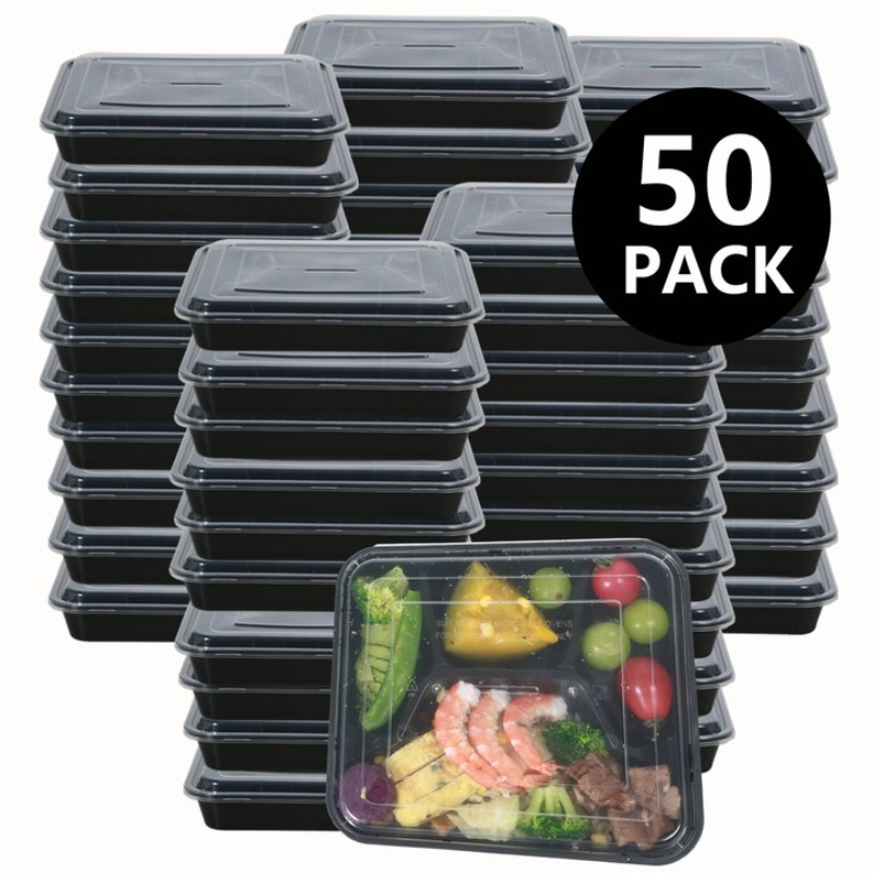 50pcs, 1L/33.8oz Meal Prep Containers, 4 / 5 Compartments Plastic Food  Storage Containers With Lids, Stackable To Go Containers, Disposable Lunch  Boxe