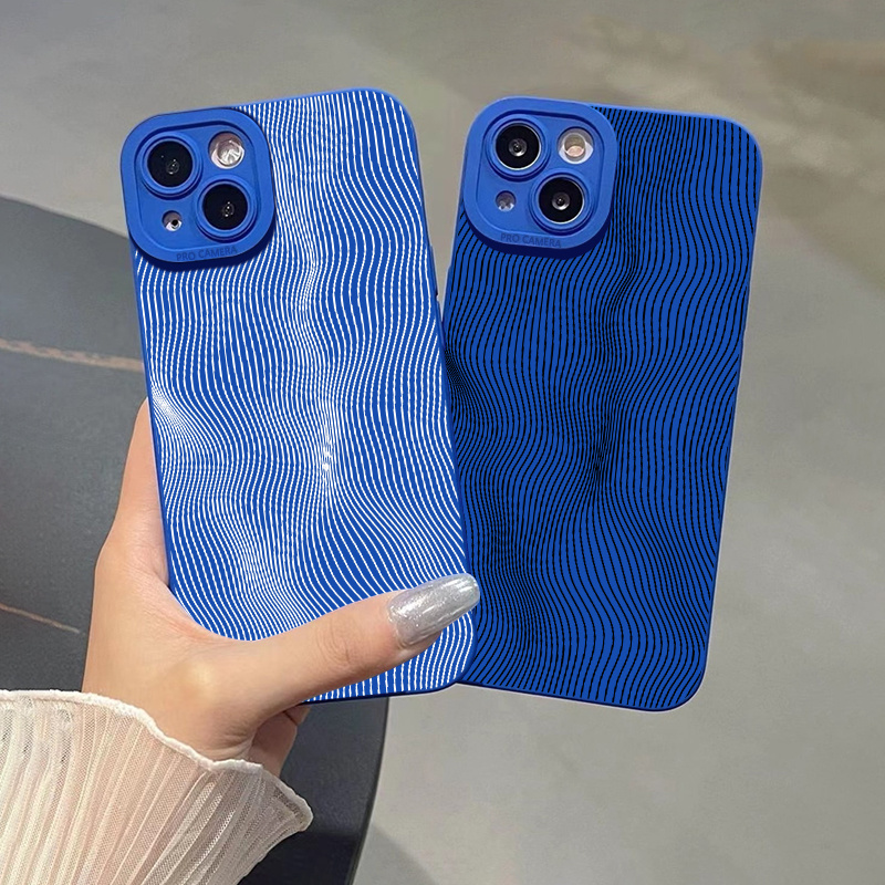 

2pcs Grid Graphic Silicone Phone Case For 11 14 13 12 Pro Max Xr Xs 7 8 6 Plus Mini Cll Pattern Luxury Matte Original Blue Shockproof Soft Cover Cases