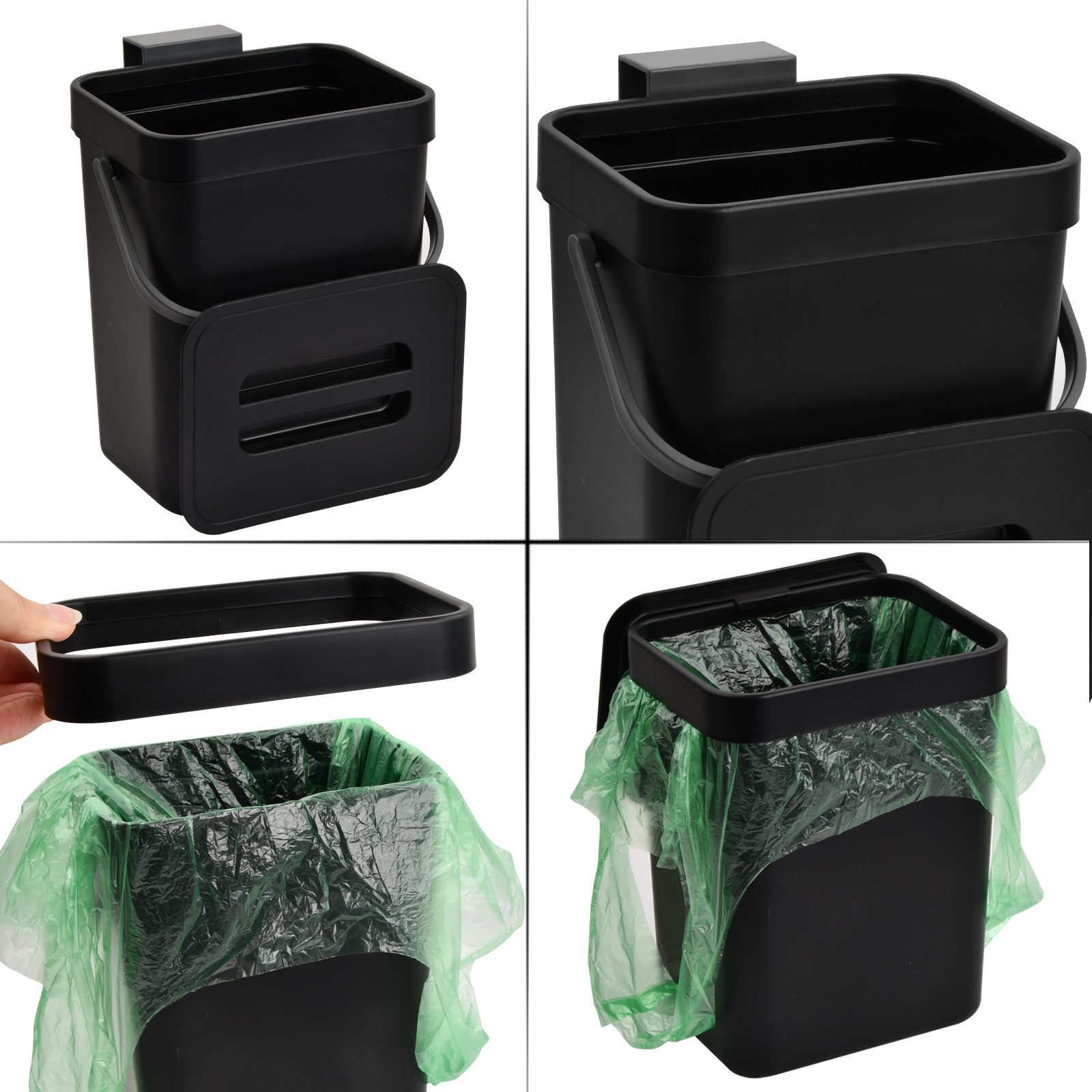 Poubelle Bio Practic Mini Bini 4,5L - Couvercle Avec Réservoir à Filtre, Design Compact, Système Clic - Noir Et Marron