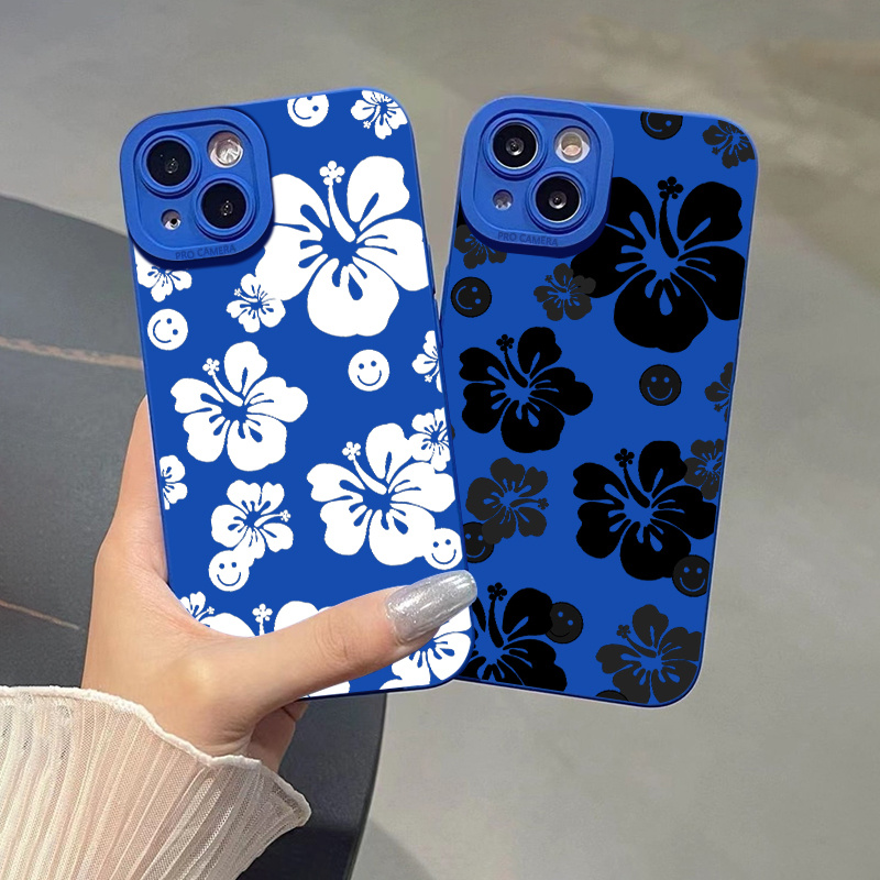 

2pcs Ink Wash Flower Graphic Silicone Phone Case For Iphone 11 14 13 12 Pro Max Xr Xs 7 8 6 Plus Mini Cll Pattern Luxury Matte Original Blue Shockproof Soft Cover Cases