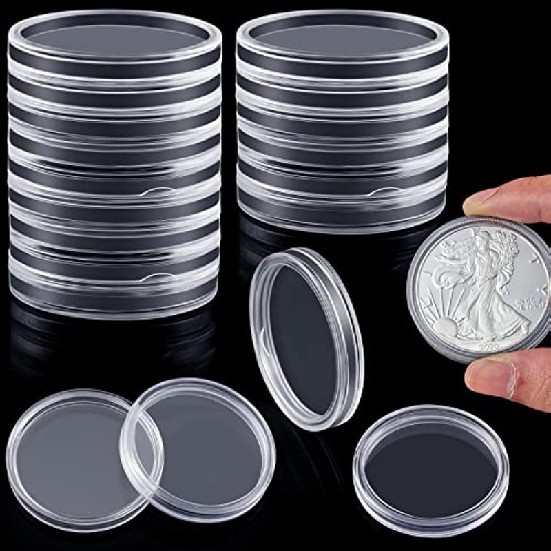 QNLEMON Münzkapseln,100 Stück Klare Münze Kapseln mit Aufbewahrungsbox  Durchsichtige Acryl-Kunststoff Aufbewahrungsbehälter für Münzen  Gedenkmünzen: : Spielzeug