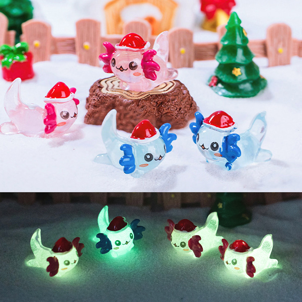 Luminous Mini Resin Axolotl Charm Christmas Axolotl Tiny - Temu