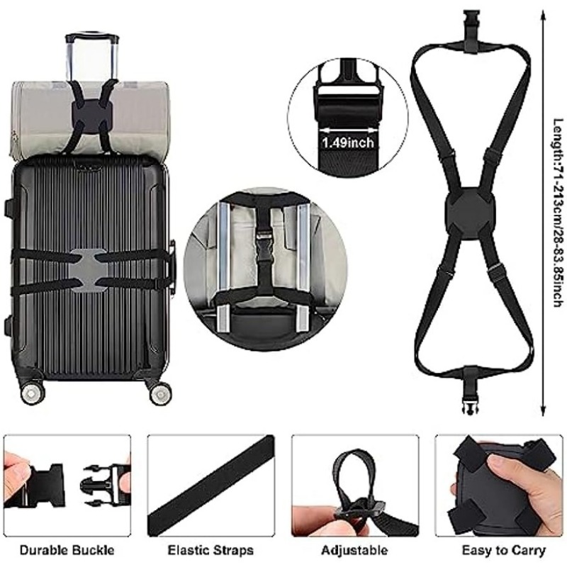 2Pack Add a Bag Luggage Strap Adjustable Suitcase Belt Travel
