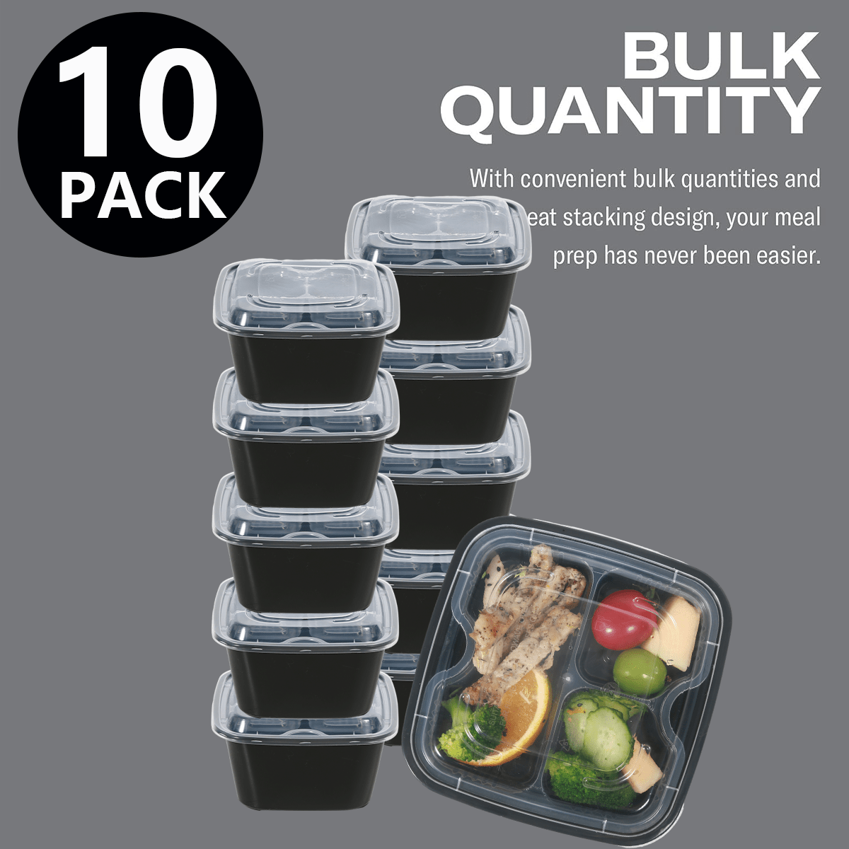 10 Pcs Storage Box Disposable Food Containers 3 Compartment
