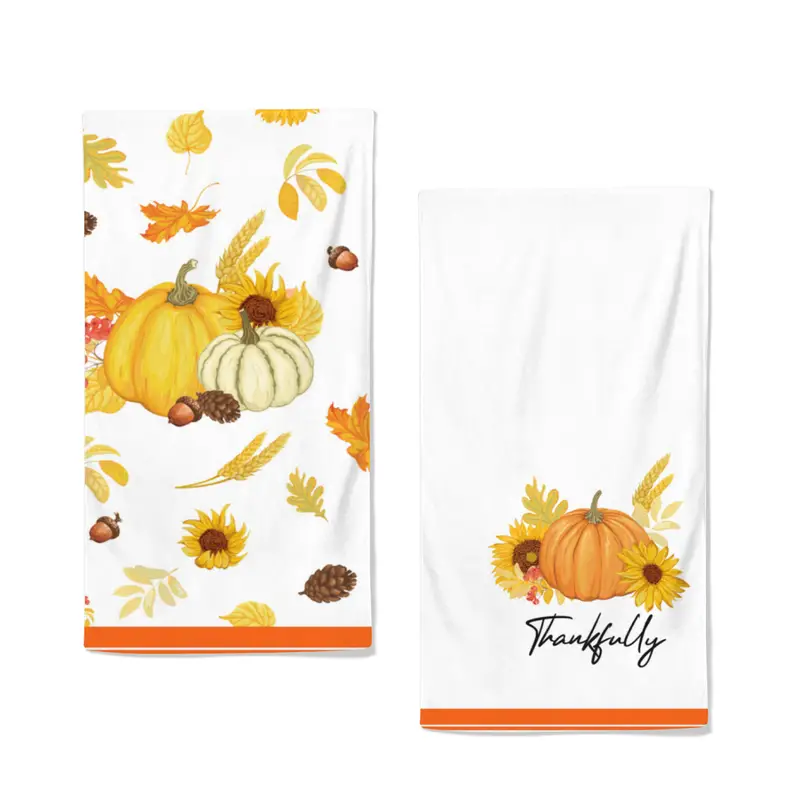 2pcs, Polyester Dish Cloth, Fall Dish Towels, Watercolor Pumpkin Maple  Leaves Pattern Kitchen Towels, Drying Cleaning Pad, Tea Sign Hand Towel For